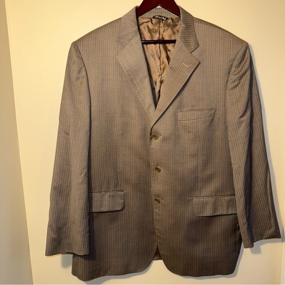 Ermenegildo Zegna Taveller Taupe Brown 3 Button Pinstripe Jacket Mens 46 48 R - Picture 1 of 12